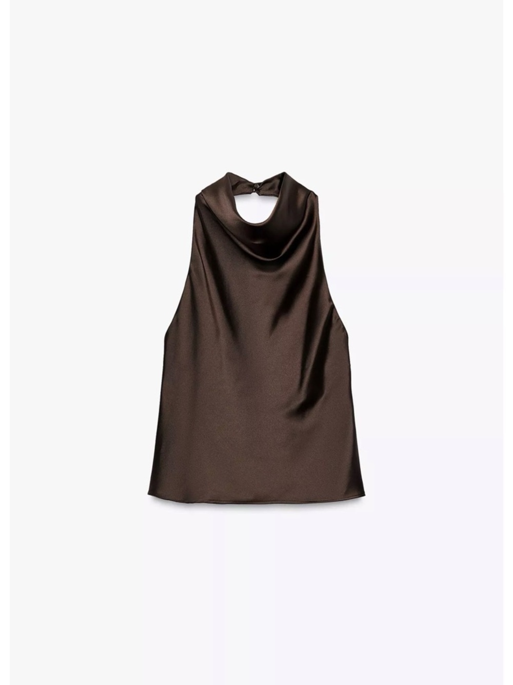 Zara Satin Cowl Neck Sleeveless Top - Brown